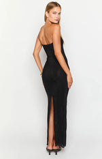 Lulana Black Strapless Rhinestone Maxi Dress