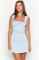 Mya Light Blue Satin Mini Dress