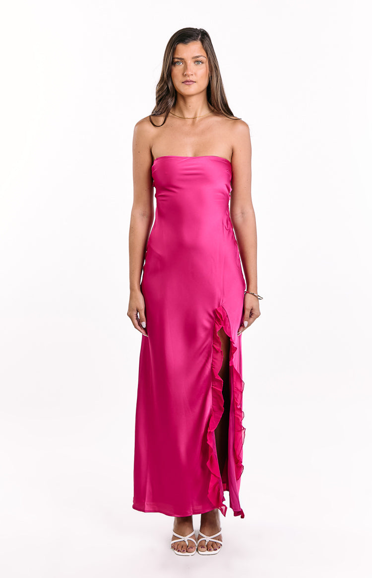Mackenna Hot Pink Strapless Maxi Dress Image