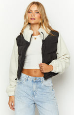 Maelle Black Sherpa Puffer Jacket Image