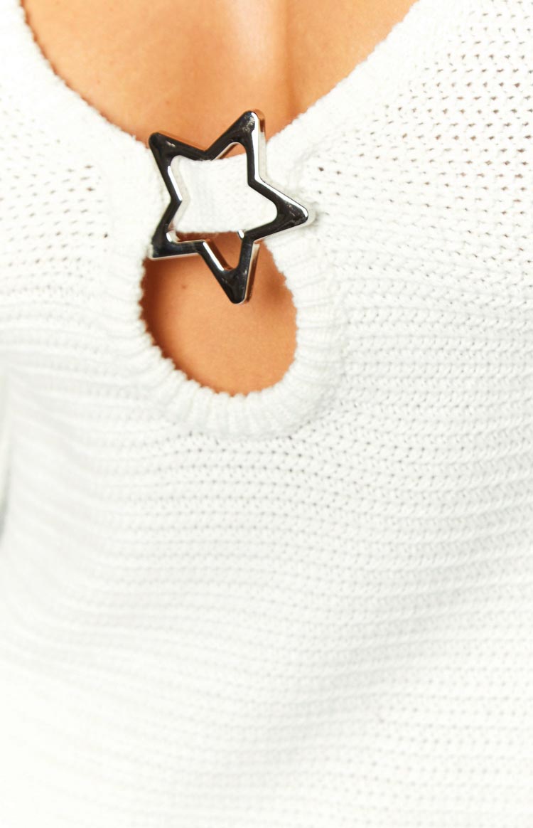 Magnus White Crochet Long Sleeve Mini Dress Image