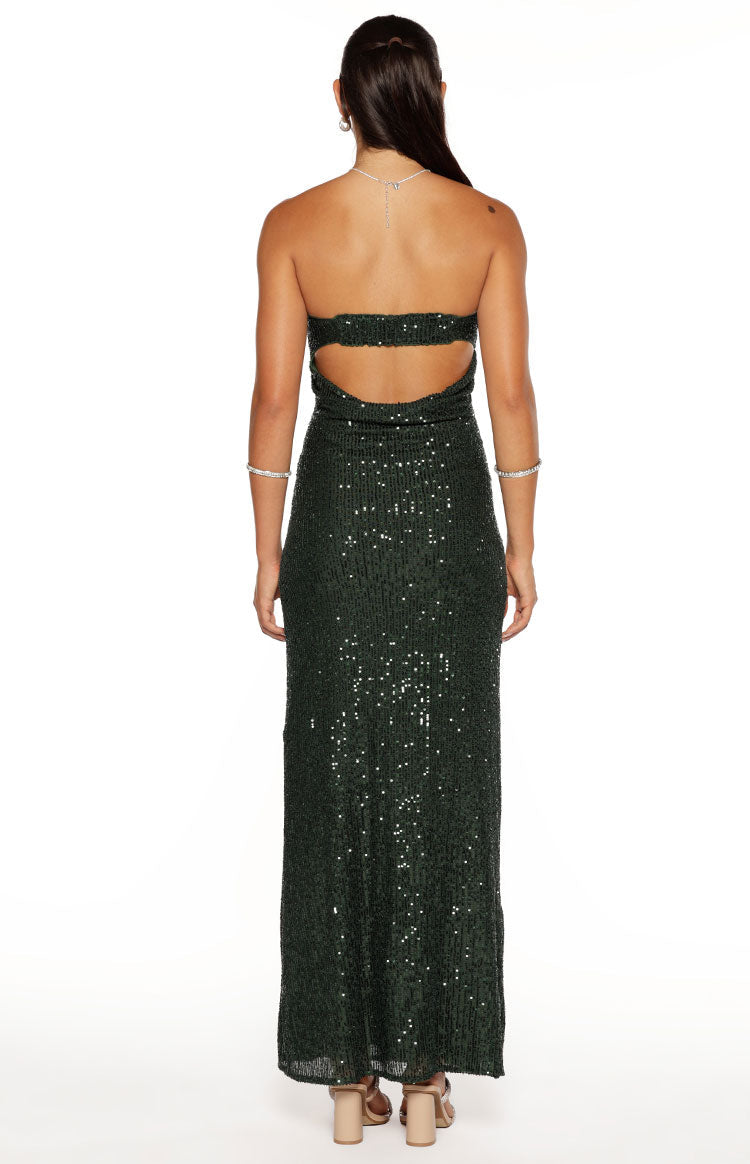 Maiah Emerald Green Sequin Maxi Dress Image