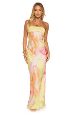 Maiah Yellow Hibiscus Floral Print Maxi Dress Image