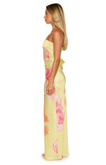 Maiah Yellow Hibiscus Floral Print Maxi Dress Image