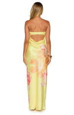 Maiah Yellow Hibiscus Floral Print Maxi Dress Image