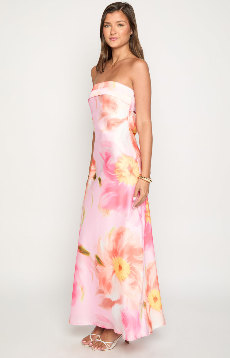 Maiah Pink Floral Print Maxi Dress | Beginning Boutique NZ