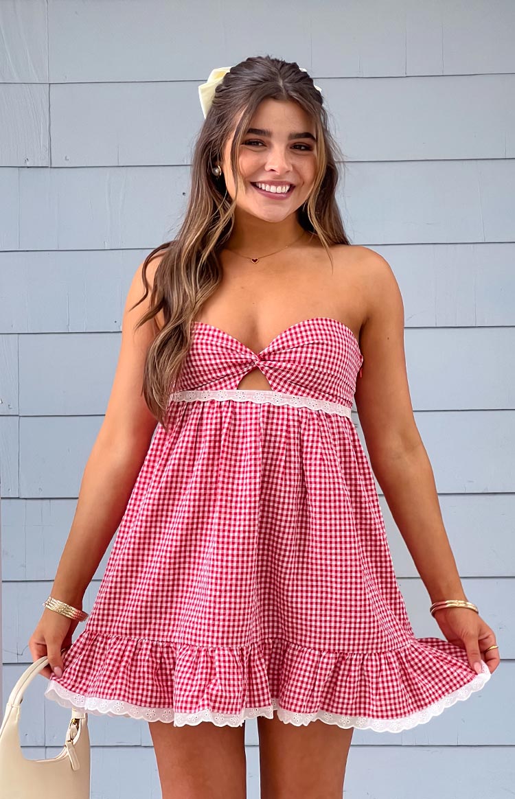 Maisie Red Gingham Strapless Mini Dress Image