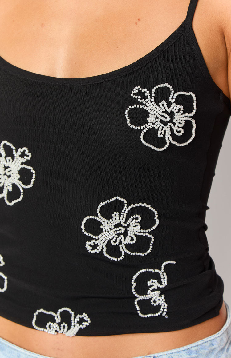 Mallorie Black Beaded Top Image