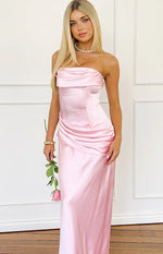Malorie Pink Satin Strapless Maxi Dress