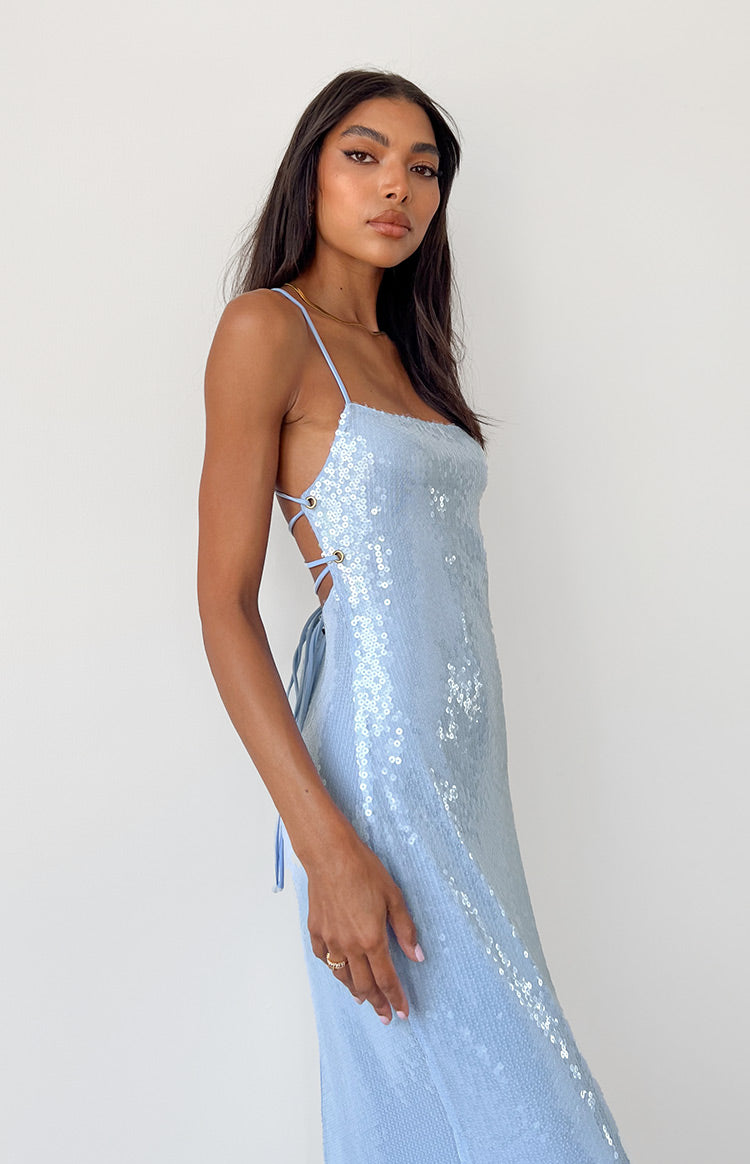 Manhattan Blue Sequin Slip Maxi Formal Dress Image
