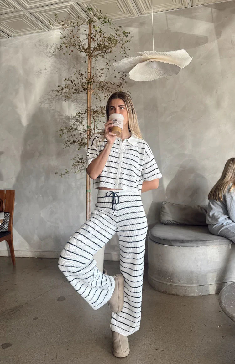 Maple White Navy Stripe Knit Pants