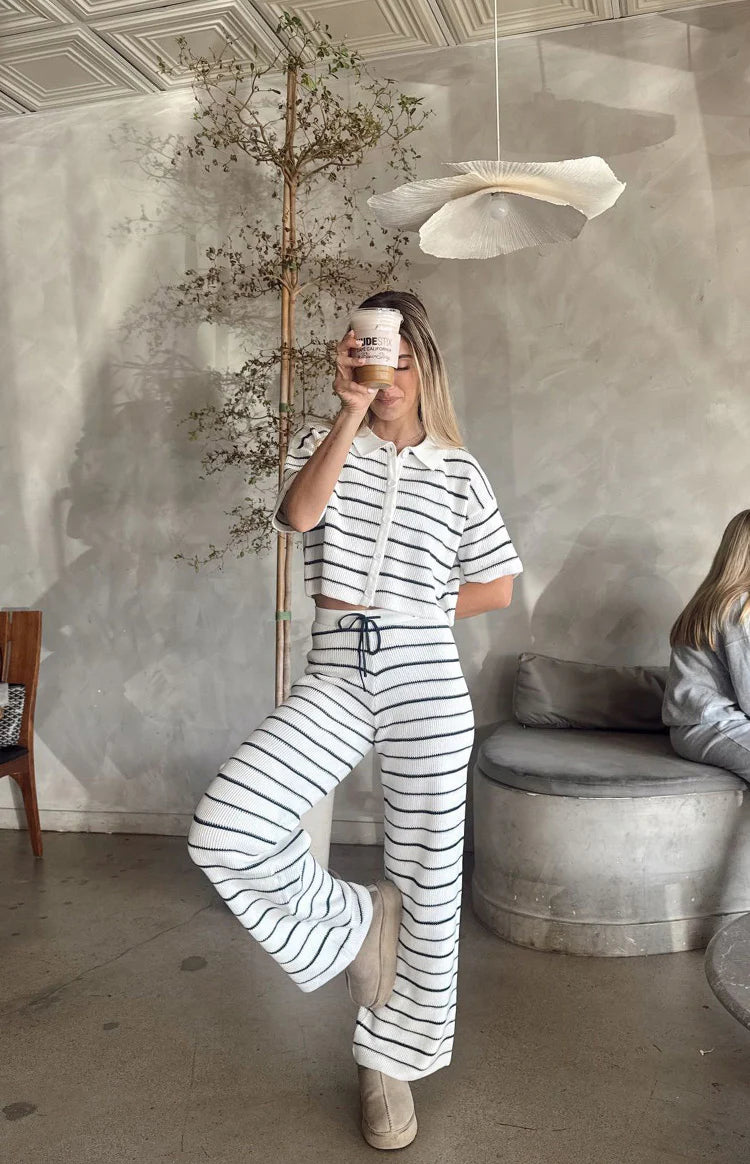 Maple White Navy Stripe Knit Pants