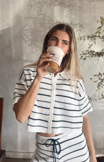 Maple White Navy Stripe Knit Pants
