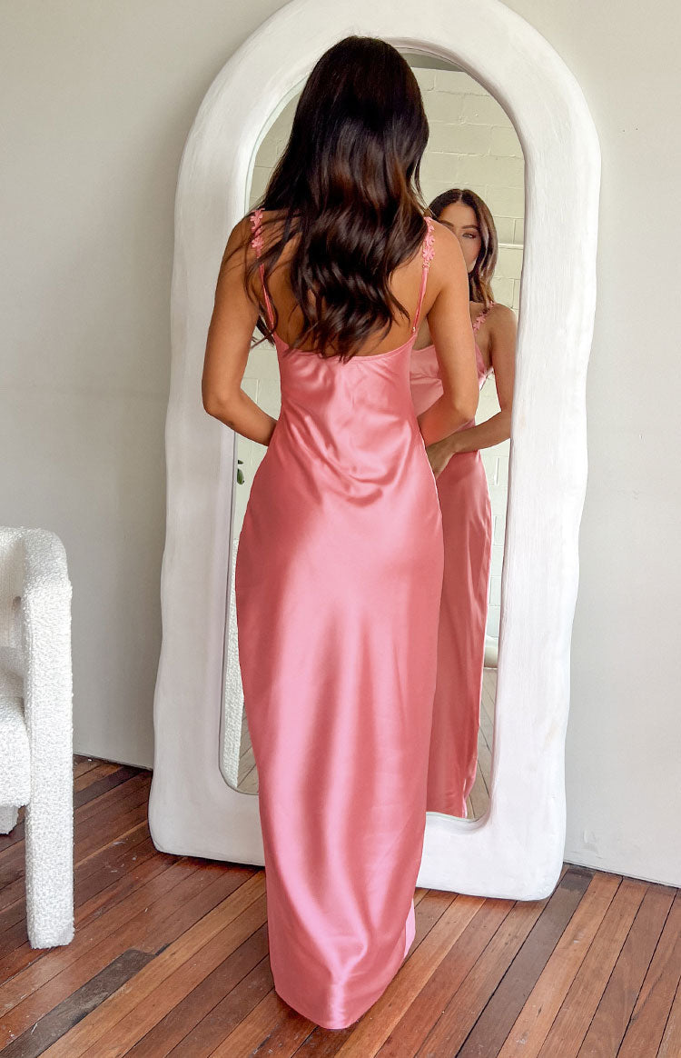 pink silk dress long ESPERANZA PLEATED GOWN | CULT MIA A flowing maxi Prettylittlething Pink Stretch Satin Satin