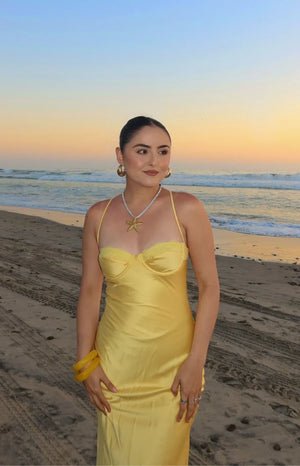 Mariana Yellow Lace Bust Midi Dress