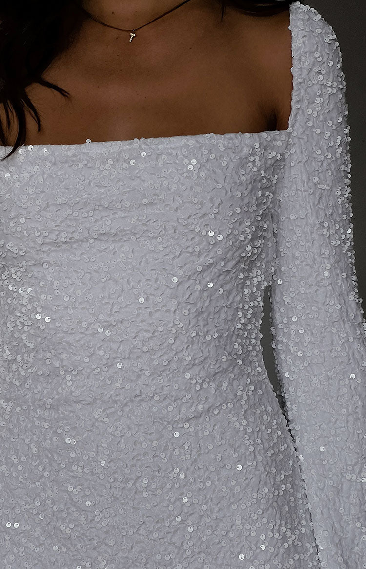 Marienne White Velvet Sequin Mini Dress Image