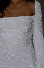 Marienne White Velvet Sequin Long Sleeve Mini Dress