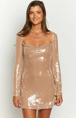 Marienne Champagne Sequin Long Sleeve Mini Dress