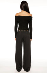 Marlin Black Off Shoulder Long Sleeve Top