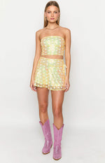 Mary Yellow Sequin Strapless Corset Top Image