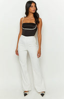 Beginning Boutique Mawson White Pants white high-waisted wide-leg pants with split hems and textured fabric