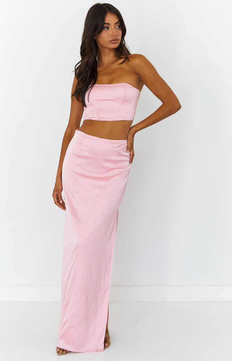 Mckenzie Pink Satin Maxi Skirt Image