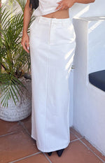Beginning Boutique Mia White Maxi Skirt white high-waisted straight maxi skirt with a flat front and belt loops