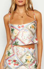 Milliana White Satin Roma Print Crop Top