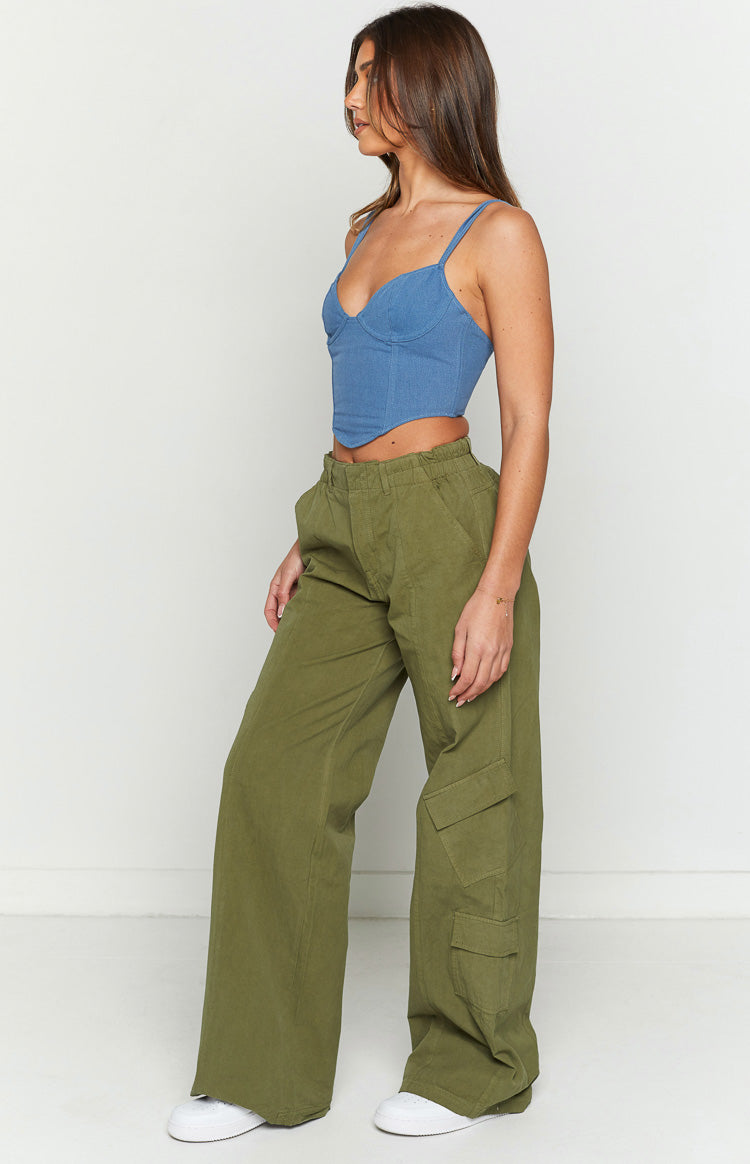 Millie Khaki Low Rise Cargo Trousers Image