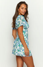 Mira Blue Floral Chiffon Mini Dress