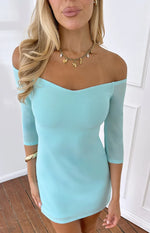 Mirella Blue Off Shoulder Mesh Mini Dress