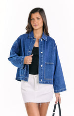 Mixie Mid Wash Denim Contrast Stitch Denim Jacket Image