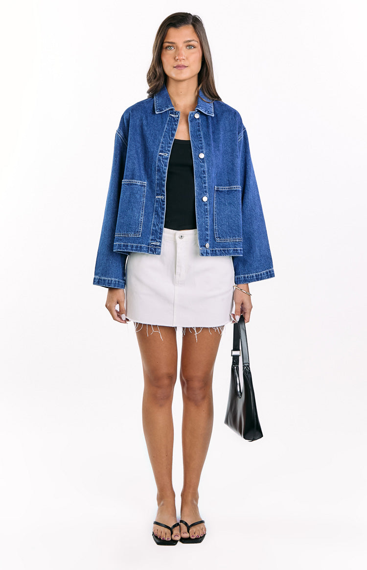 Mixie Mid Wash Denim Contrast Stitch Denim Jacket Image