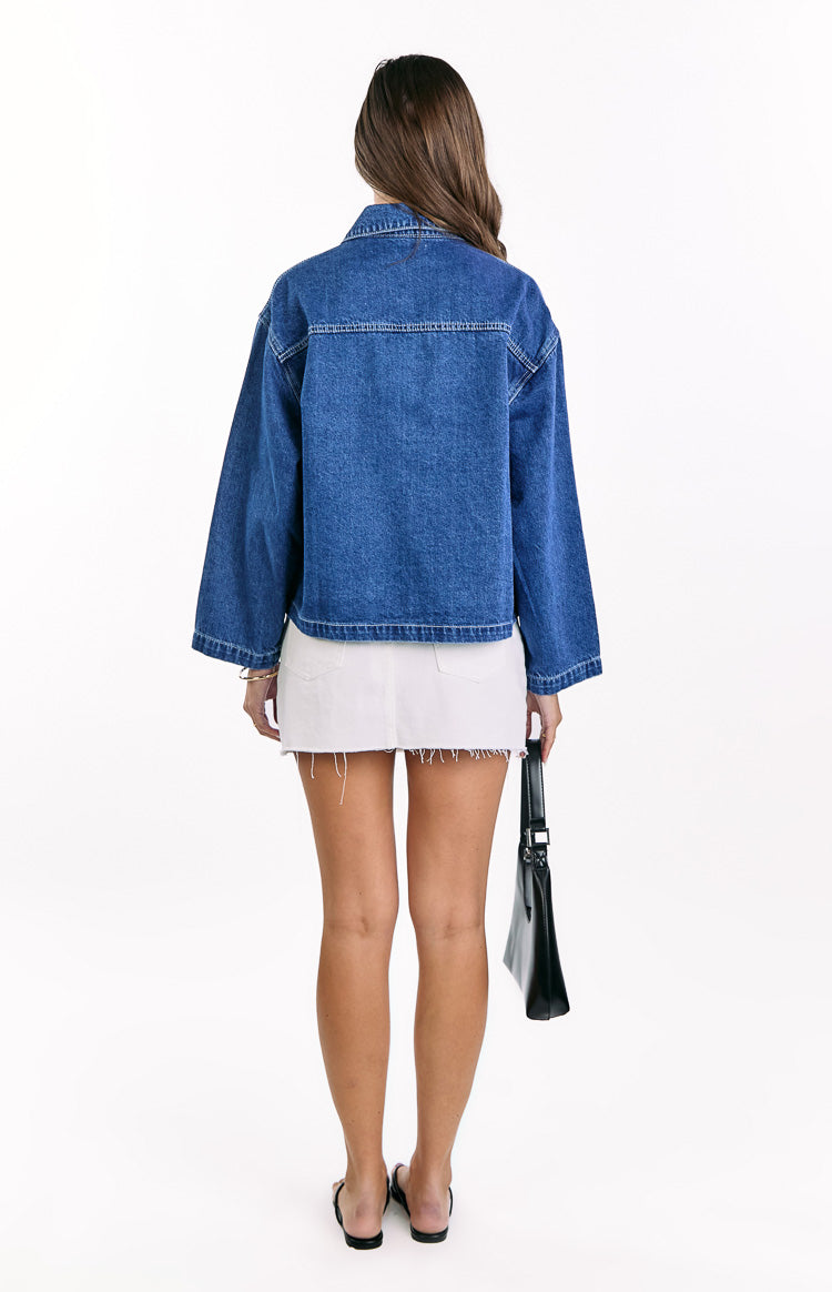 Mixie Mid Wash Denim Contrast Stitch Denim Jacket Image