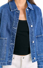 Mixie Mid Wash Denim Contrast Stitch Denim Jacket Image
