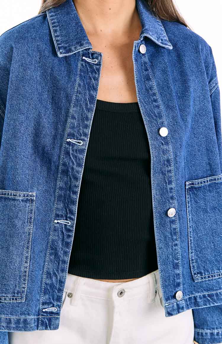 Mixie Mid Wash Denim Contrast Stitch Denim Jacket Image