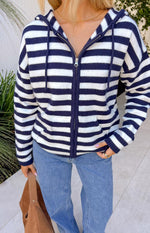 Mollie Navy Stripe Knit Zip Sweater Image