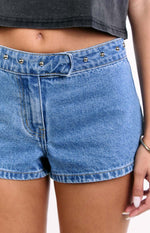 Mollie Mid Wash Denim Low Rise Stud Denim Shorts Image