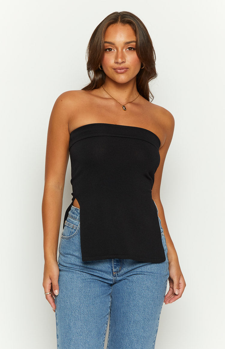 Mordani Black Knit Strapless Top Image