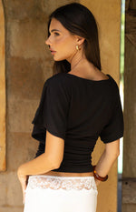 Muriel Black Ruched Waist Jersey Top Image