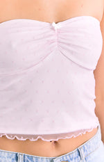 Muse Pink and White Polka Dot Strapless Top
