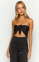 Beginning Boutique Mykonos Black Scarf Top black satin strapless tie-front top with a front cutout