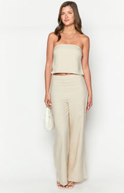 Oat linen blend wide-leg pants with a high waist and a relaxed, flowy fit