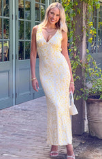 Farida Yellow Lace Maxi Dress | Beginning Boutique NZ