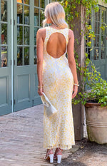 knee length dresses for ladies Farida Yellow Lace Maxi Dress