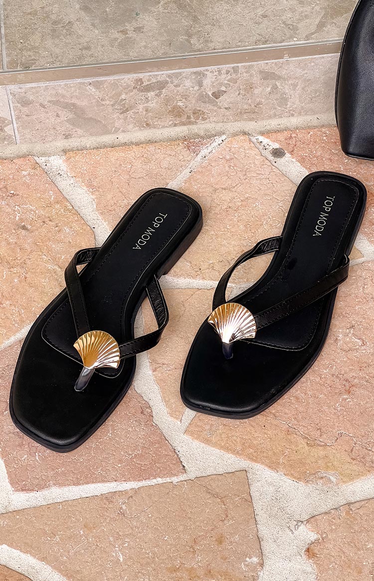 Eastside Black and Gold Thong Sandals Image