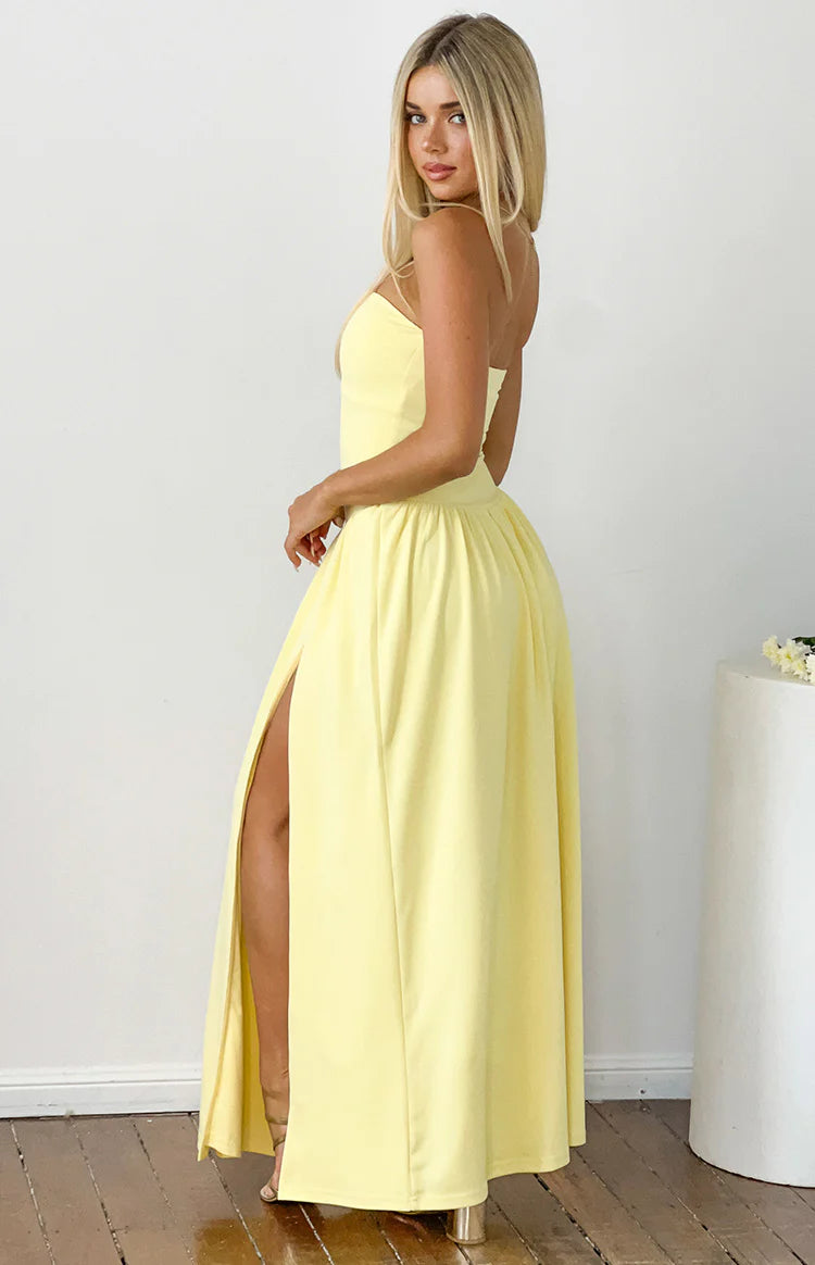 Nate Yellow Strapless Formal Maxi Dress