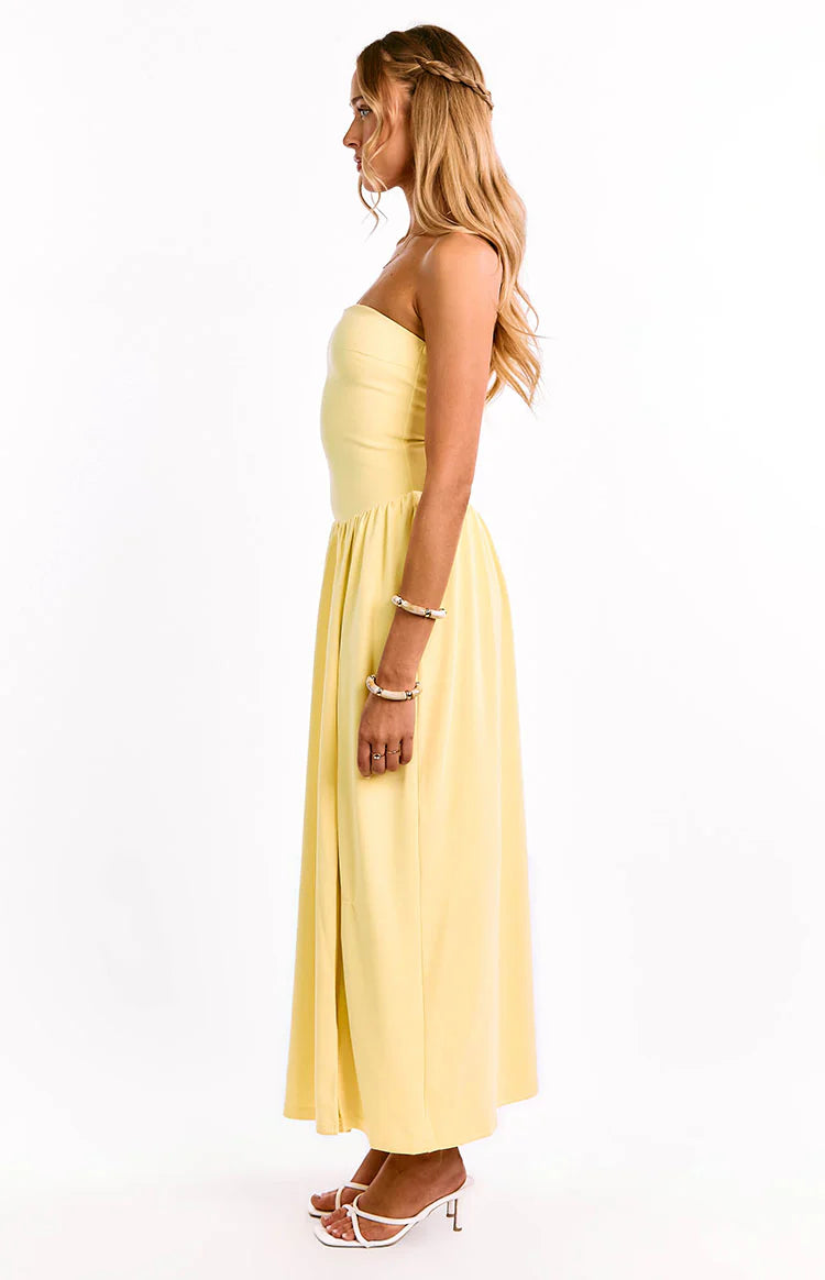 Nate Yellow Strapless Formal Maxi Dress