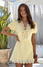 Nico Yellow Broderie Trim Mini Dress