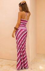 Nicoby Pink Multi Stripe Halter Maxi Dress Image